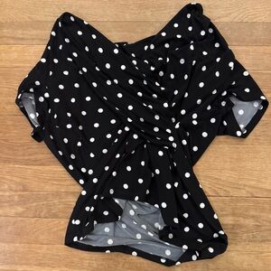 Philosophy black white polkadot drape front short sleeve blouse shirt sz XL
 b65